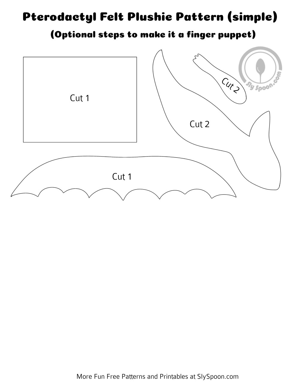 Free Printable Simple Felt Pterodactyl Dinosaur Pattern Great For Beginners And Kids Optional Finger Puppet Steps Sly Spoon