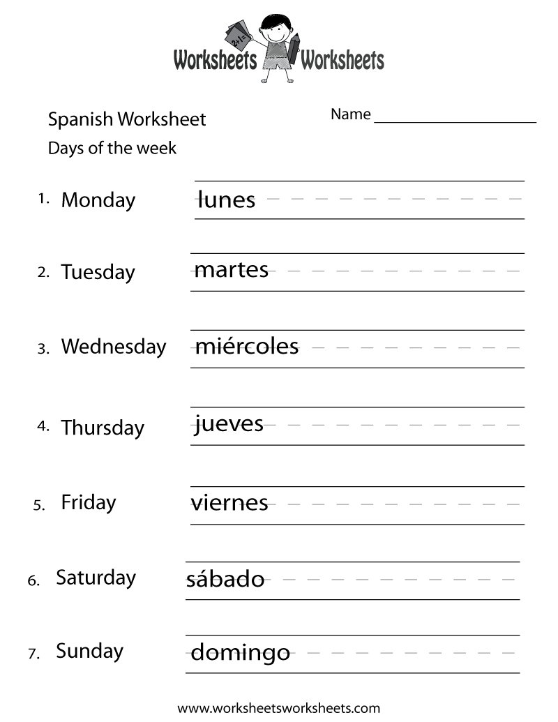 Free Printable Spanish Days Of The Week Worksheet