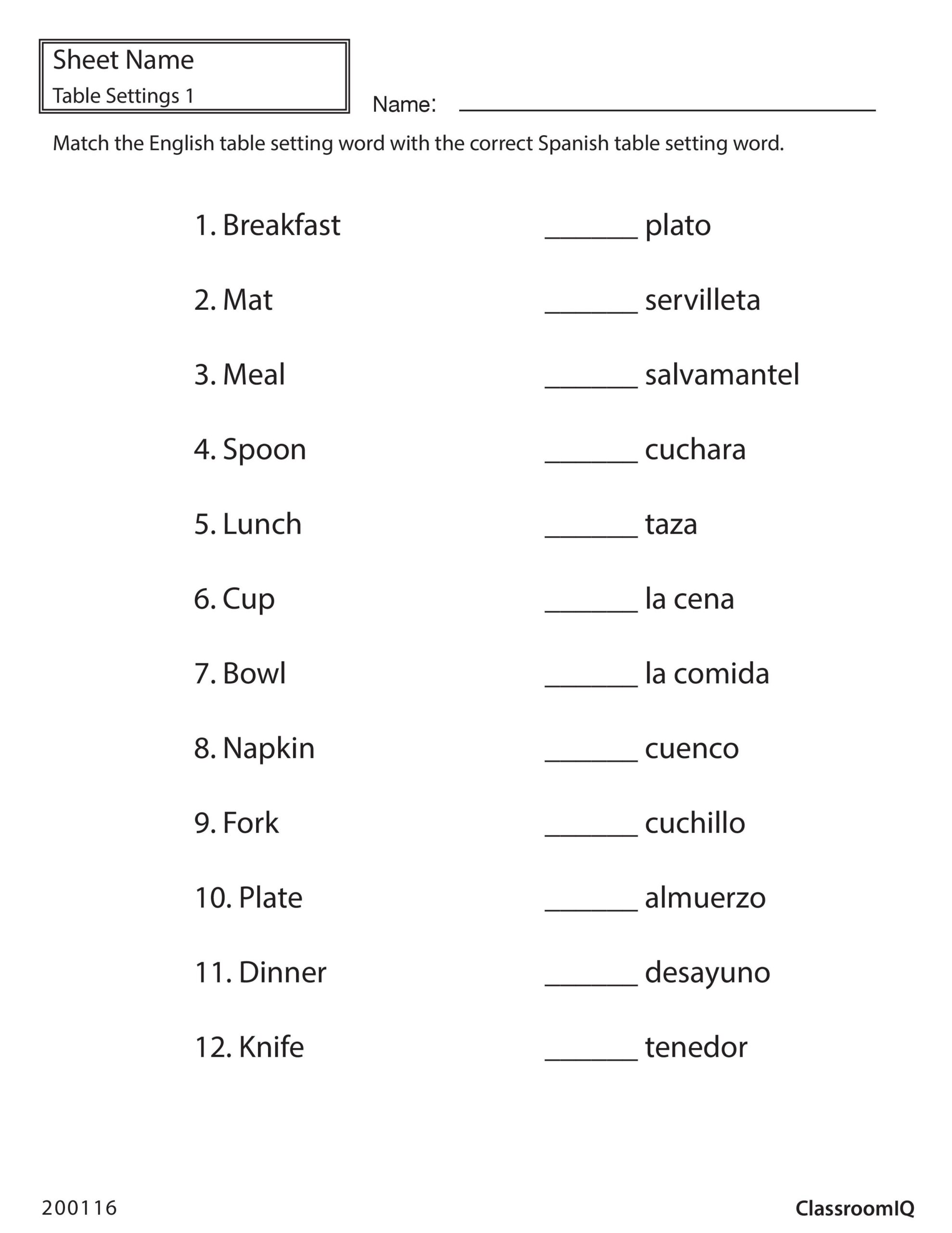 Free Printable Spanish Worksheets For Beginners