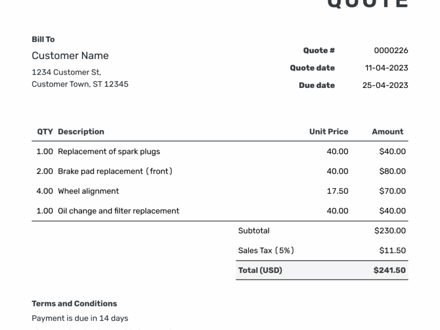 Free Quote Template Business Templates Docelf