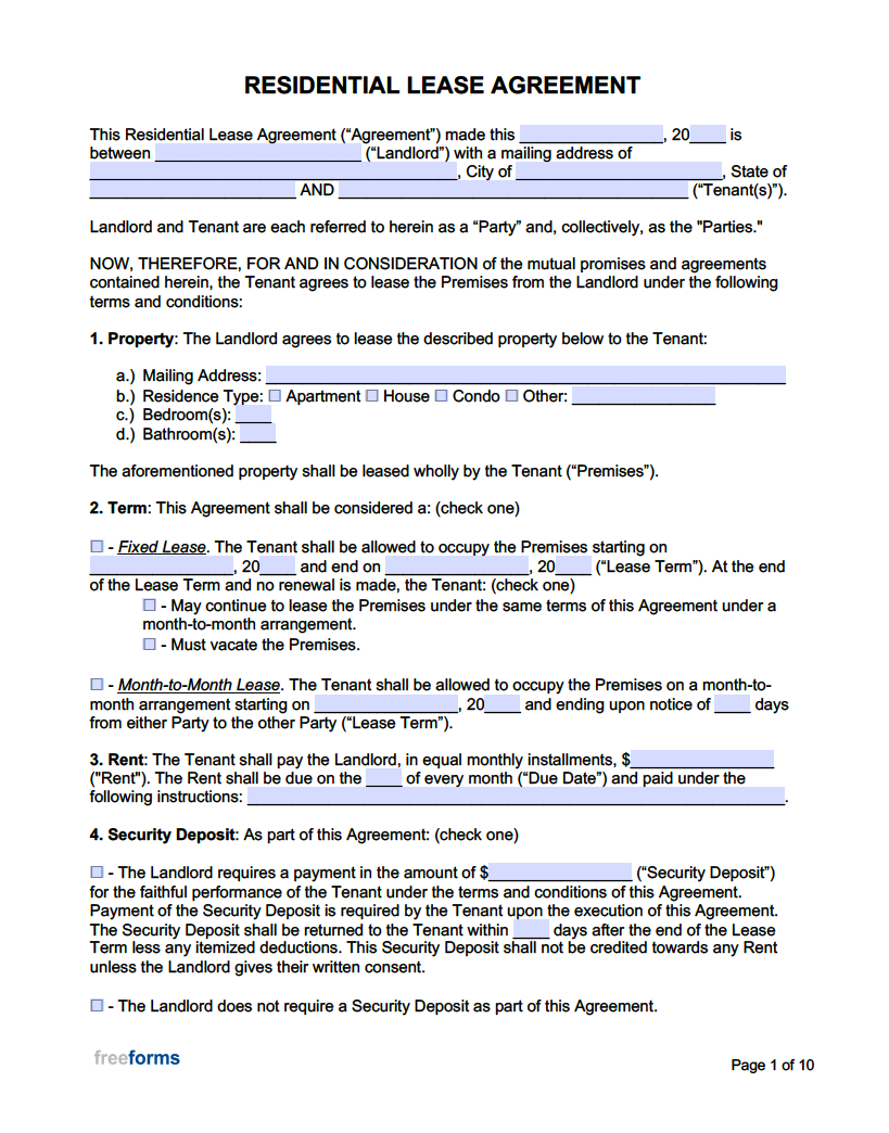 I Need A Free Printable Lease Agreement