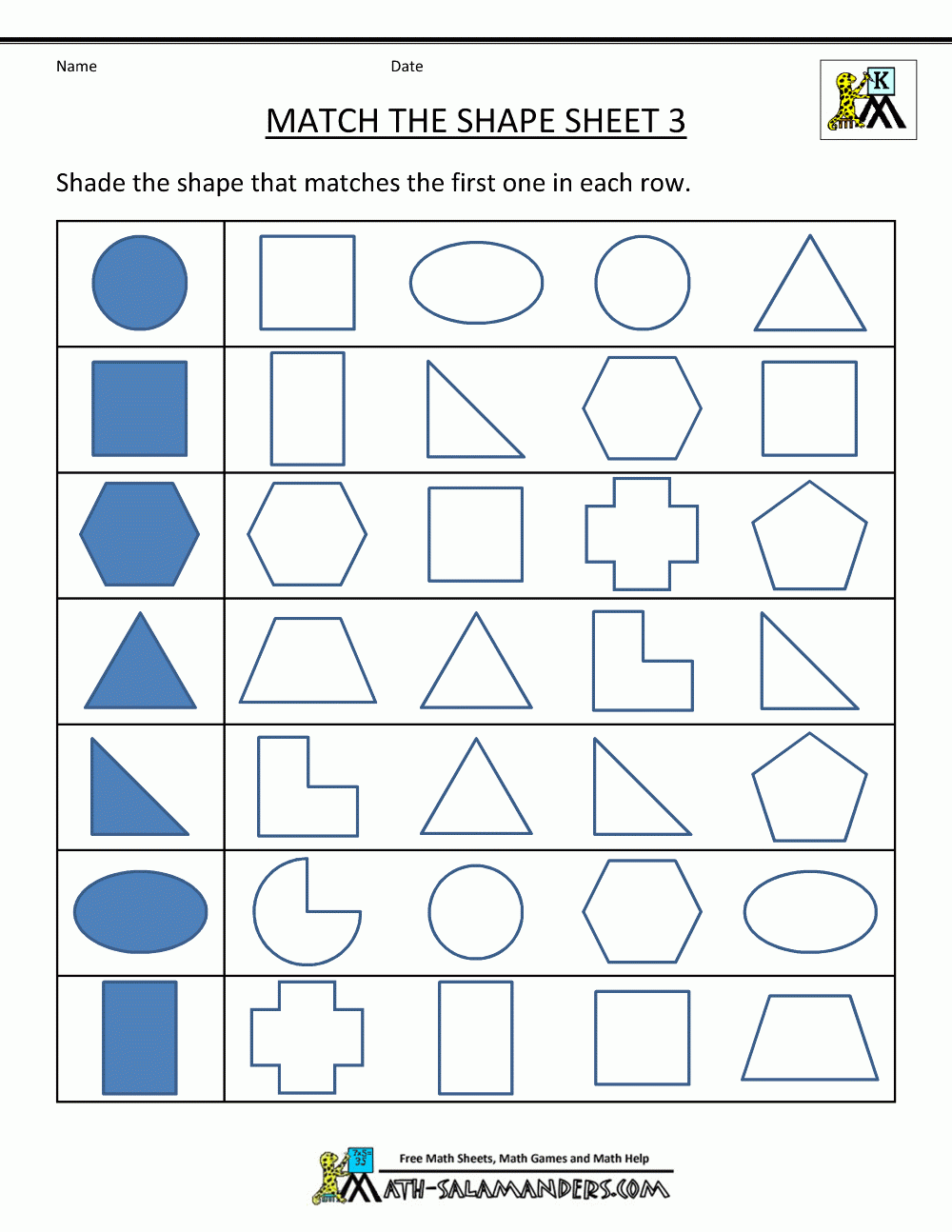Free Printable Shape Matching Worksheets