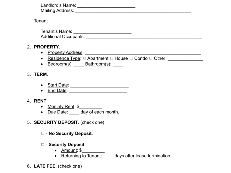 Free Standard Residential Lease Agreement Template PDF Word EForms