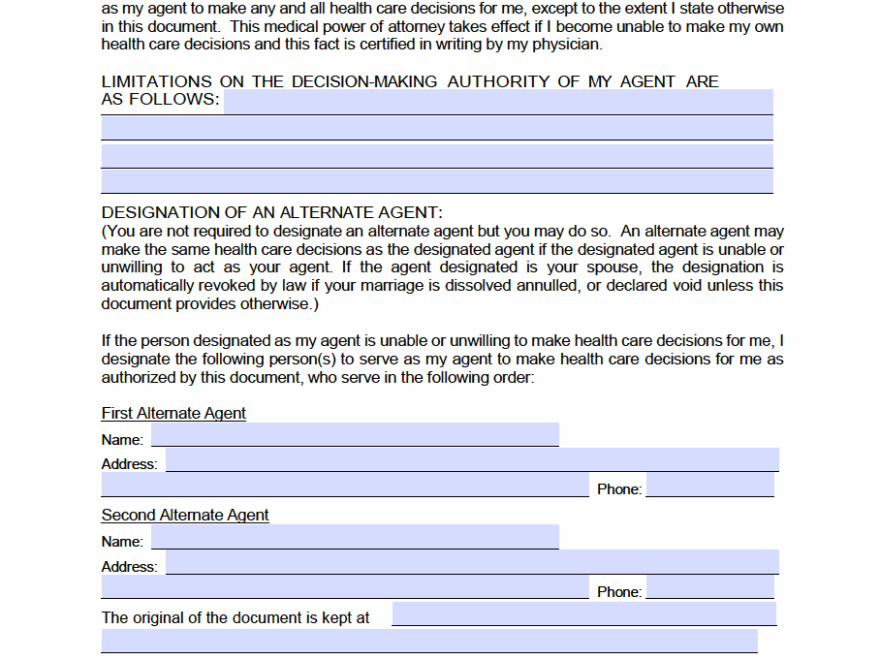 Free Texas Medical Power Of Attorney Form PDF