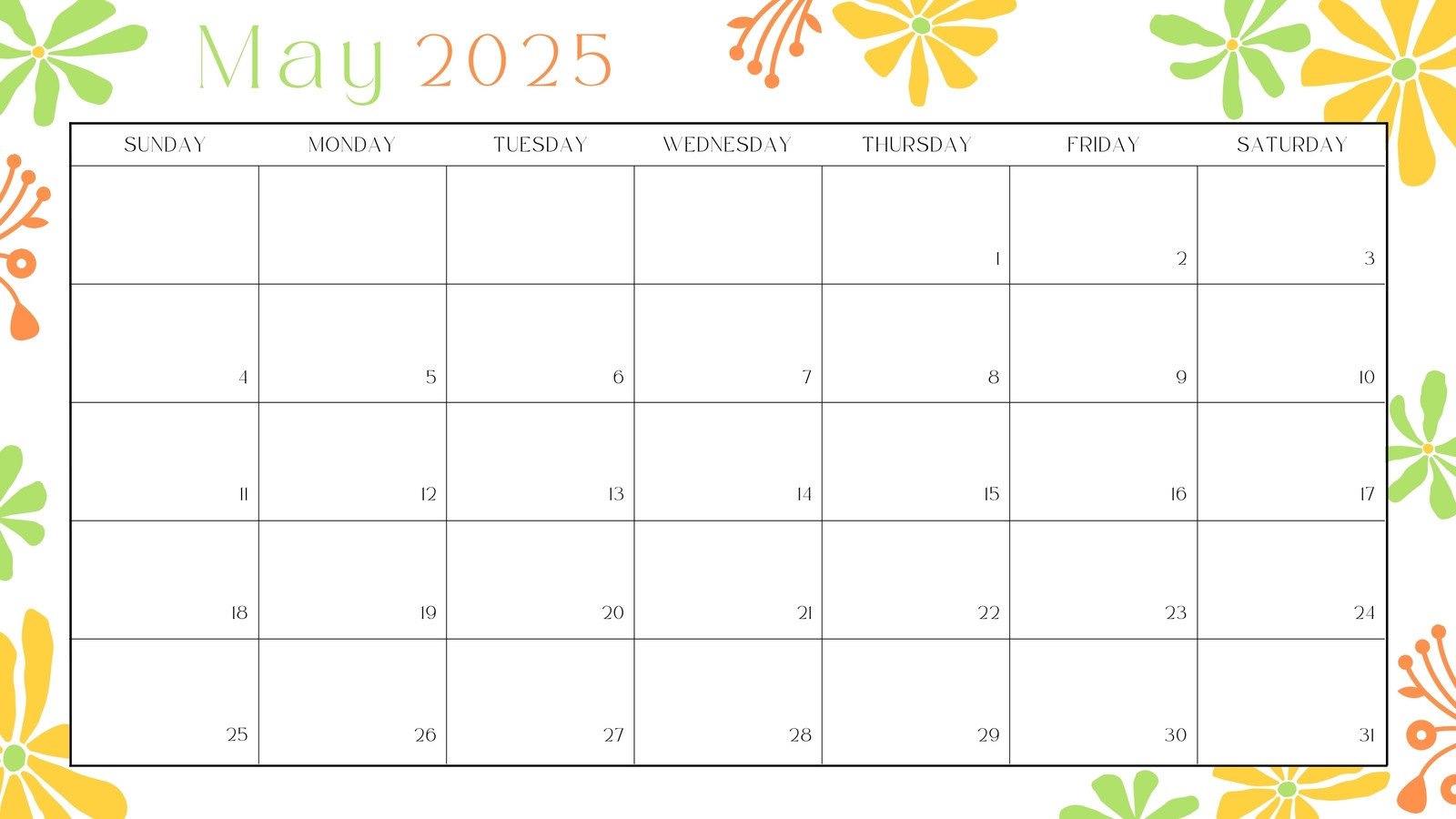 Free Online 2025 Printable Monthly Calendars