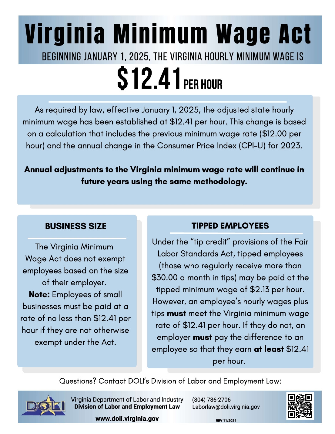 Free Virginia Minimum Wage Labor Law Poster 2025
