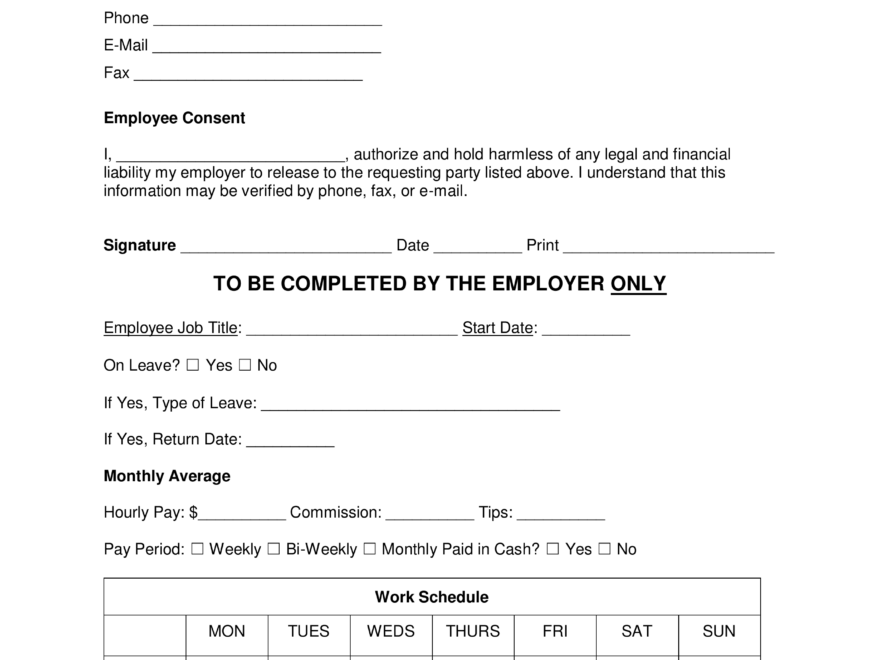 Free Wage Verification Form PDF Word EForms