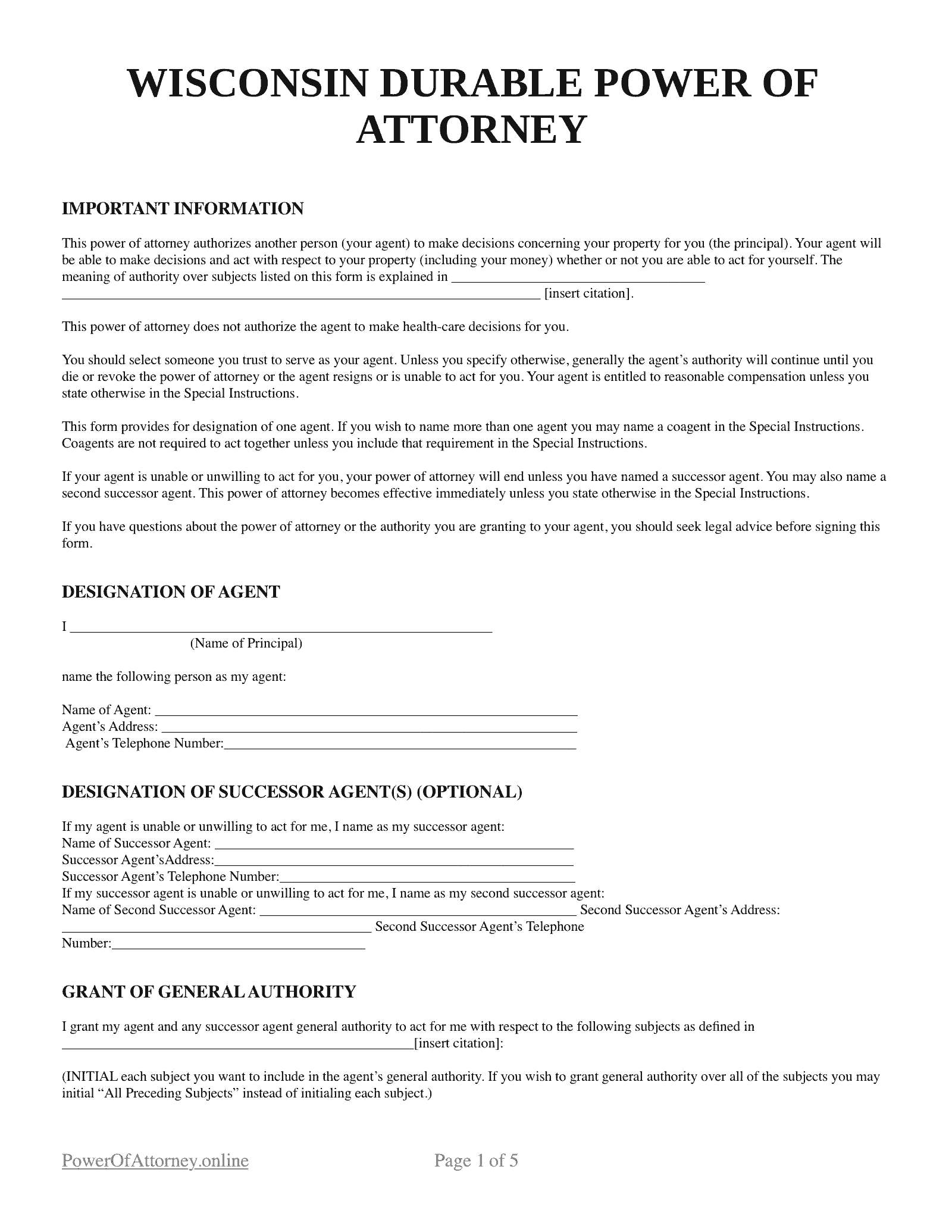 Free Printable Durable Power Of Attorney Forms