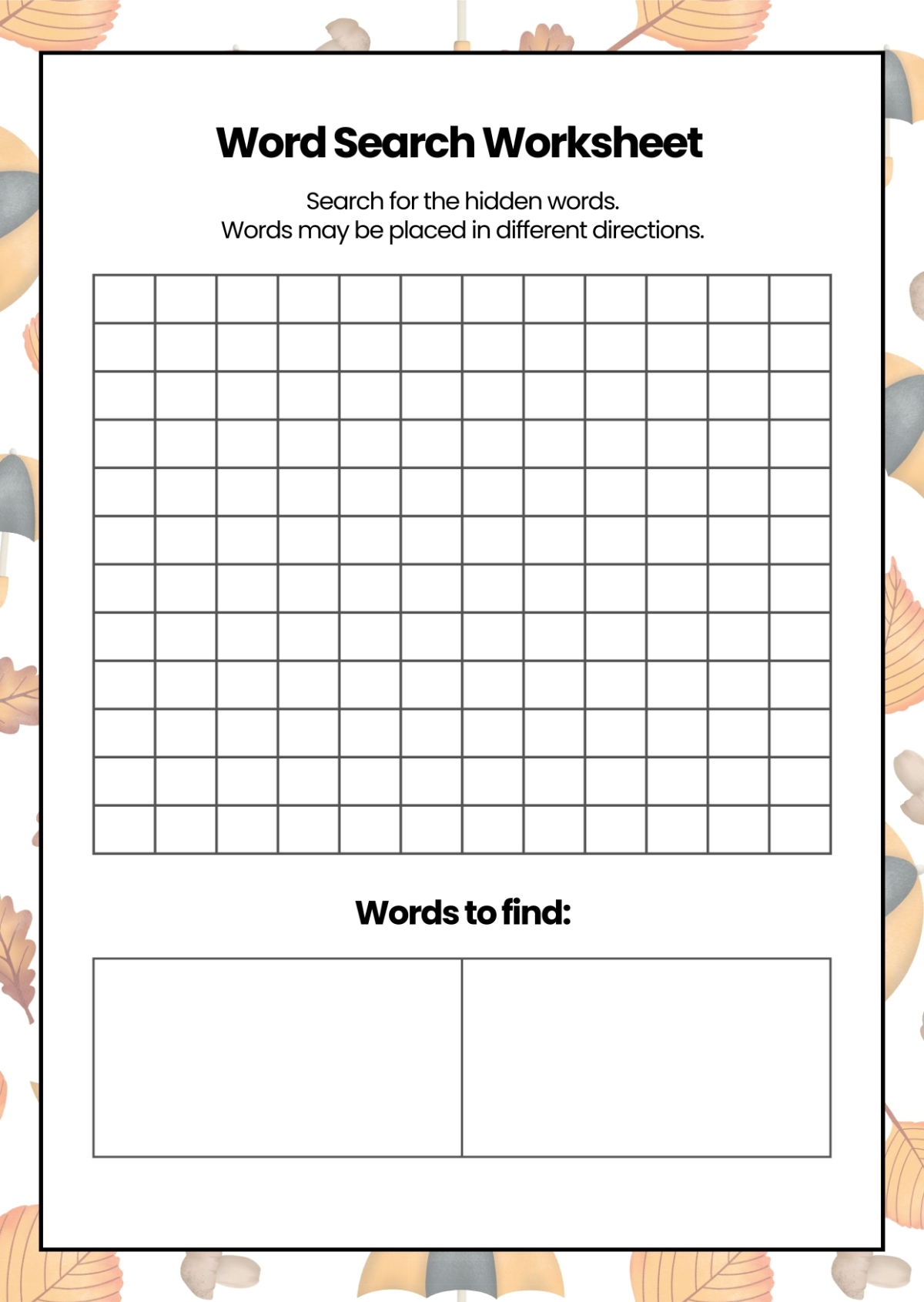Word Search Template Free Printable