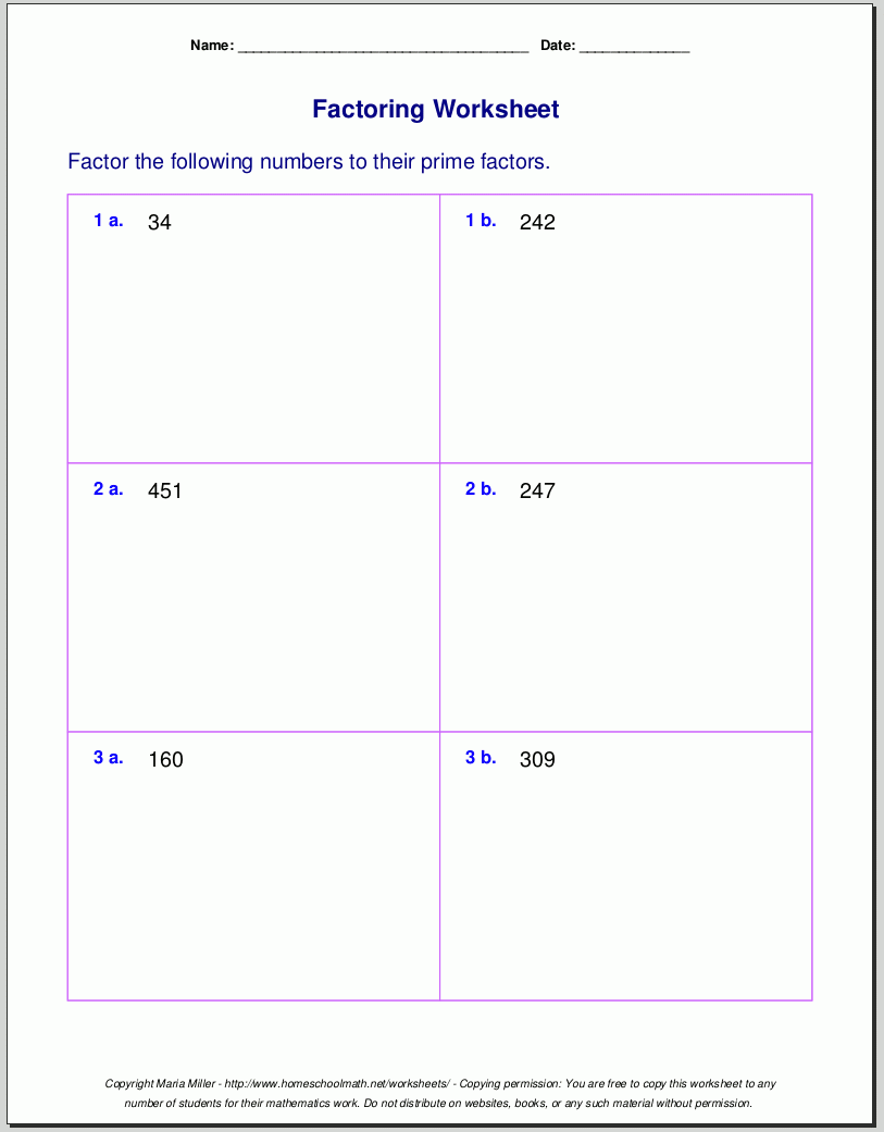 Free Worksheets For Prime Factorization Find Factors Of A Number