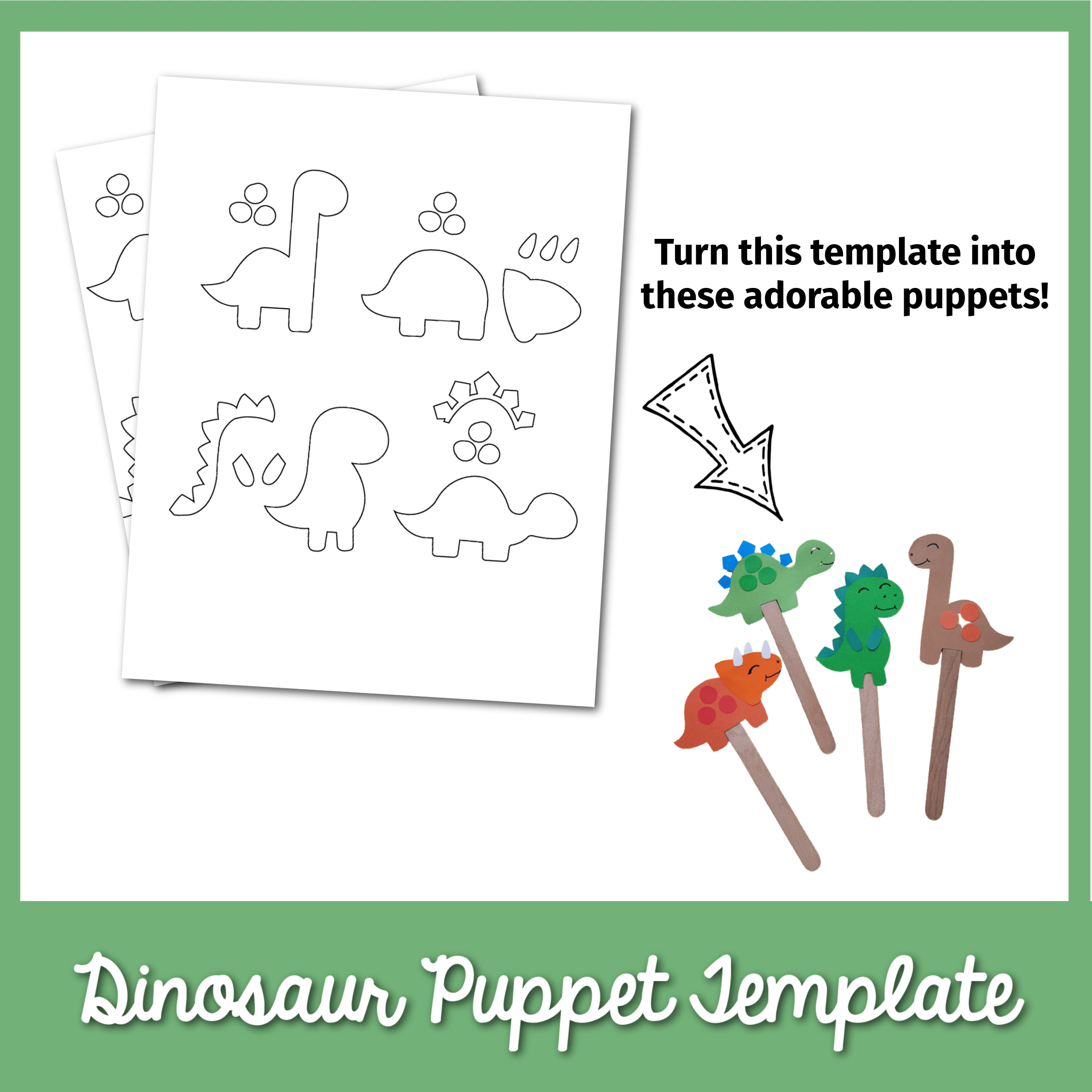 Fun Easy Paper Dinosaur Puppet Craft Free Template Frosting And Glue Easy Crafts Games Recipes And Fun
