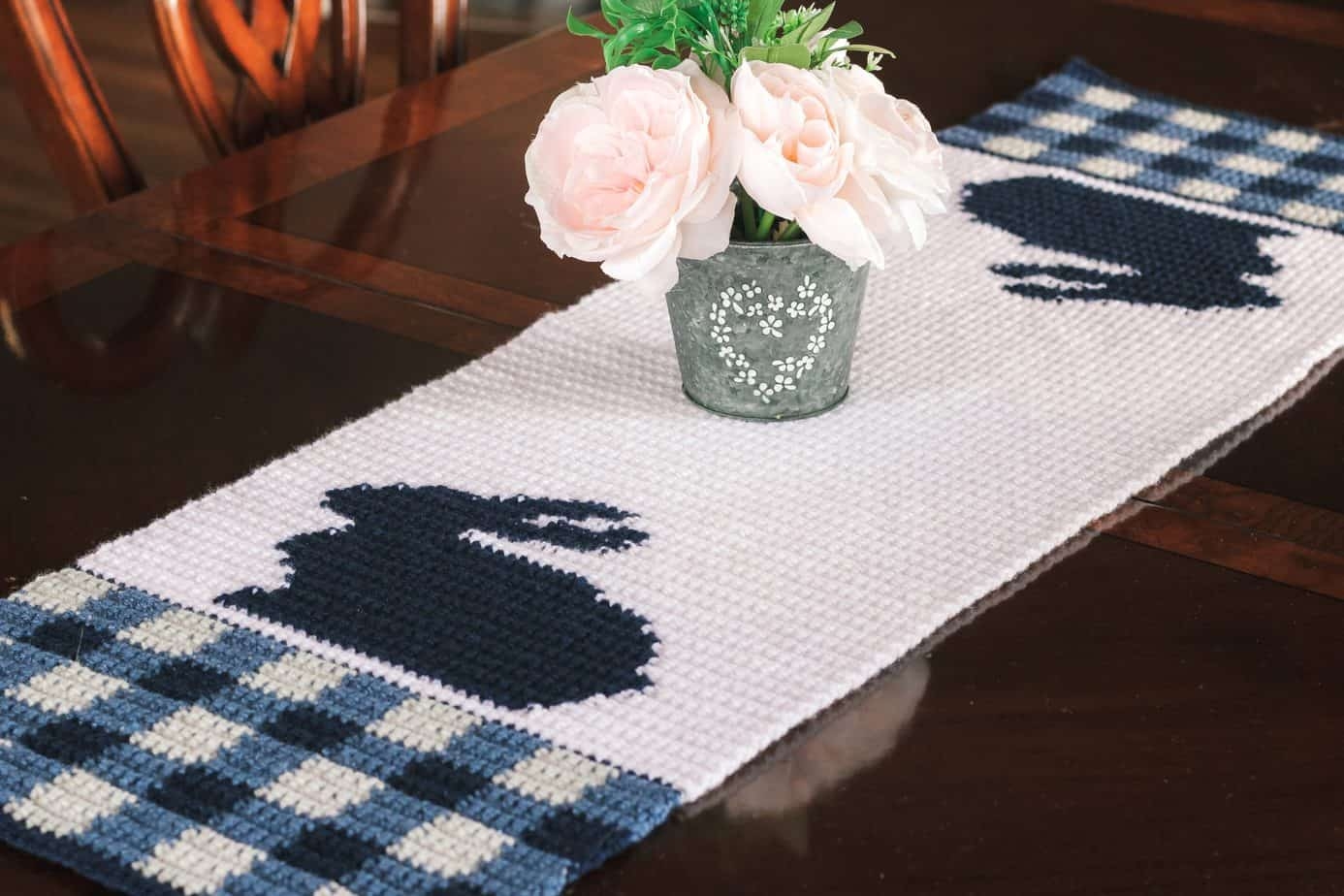 Gingham Bunny Table Runner Free Crochet Pattern