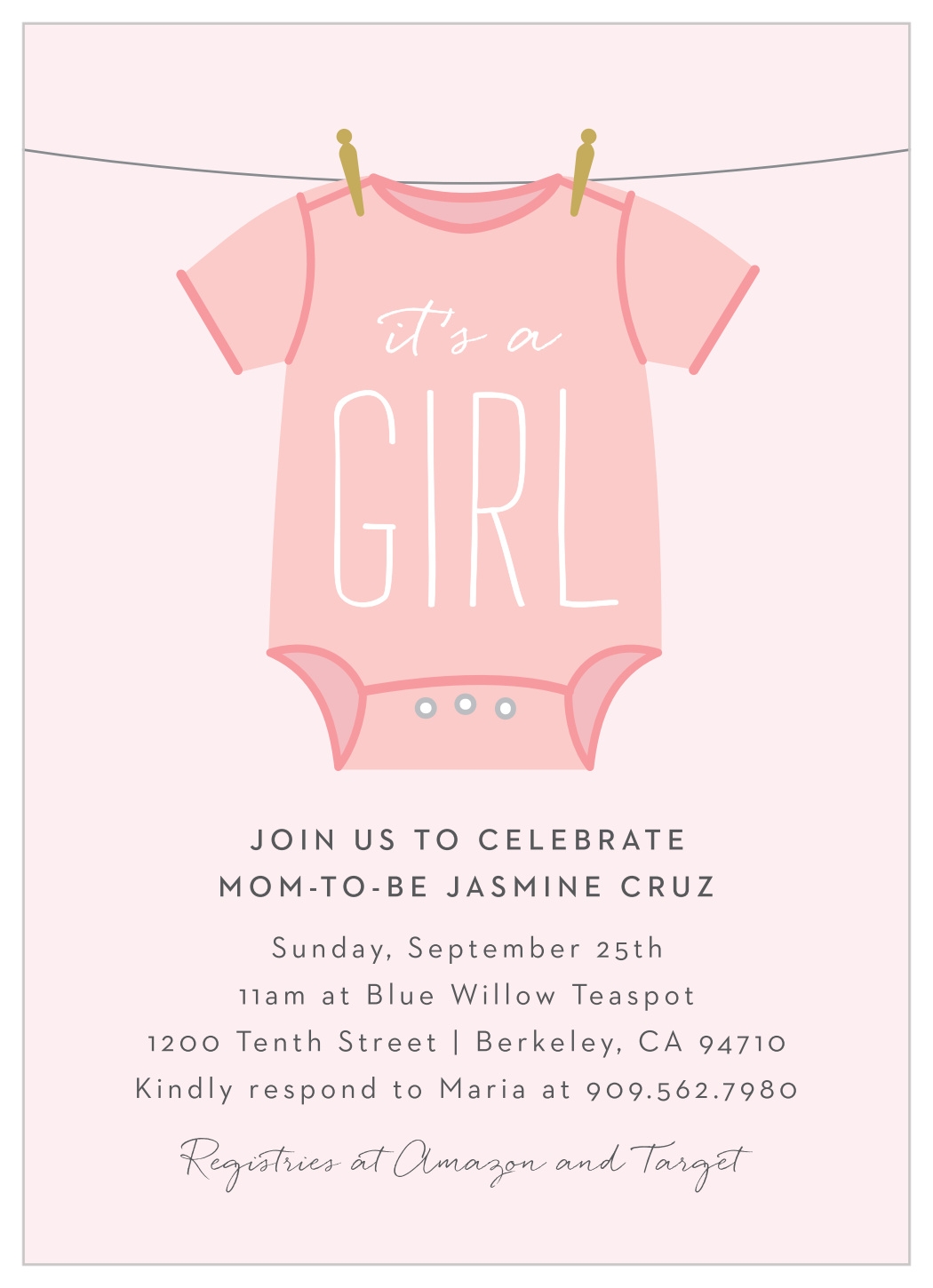 Girl Onesie Clothesline Baby Shower Invitation By Basic Invite