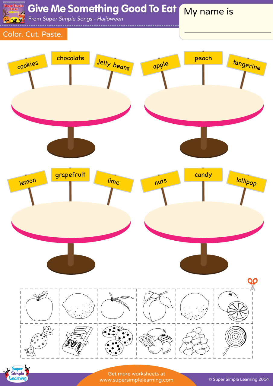 Give Me Something Good To Eat Worksheet Color Cut Paste Super Simple