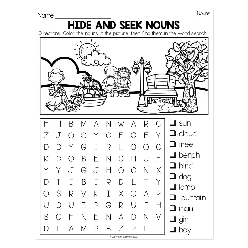 Printable Find The Noun Worksheet For 1st Grade