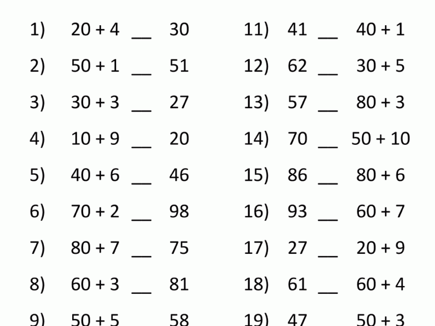 Greater Than Less Than Worksheet Comparing Numbers To 100