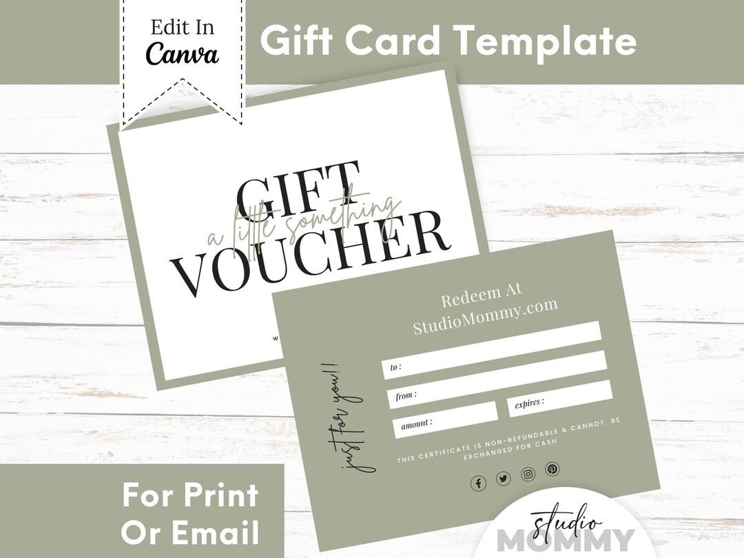 Green Gift Certificate Template Printable And Editable Gift For Women Gift Voucher Template Printable Gift Voucher Gift Card A14 Etsy