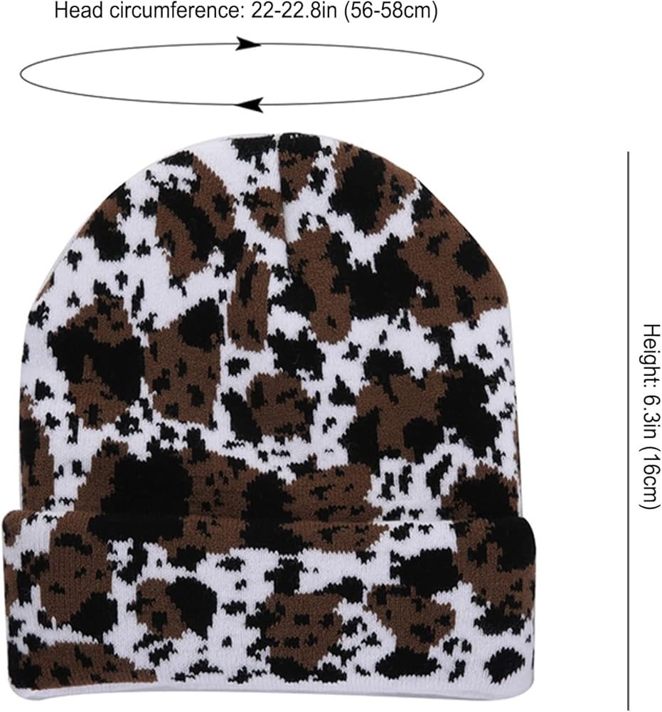 HAOOIE Cow Print Beanie Hats For Women Men Warm Knit Hat Animal Print Beanies Y2K Cap 2 Layers Winter Leopard Print Skull Ski Caps A At Amazon Men s Clothing Store
