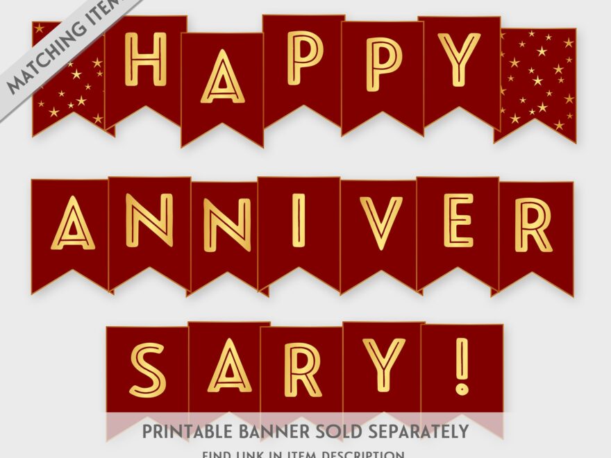 Happy Anniversary Printable Banner Black Silver Anniversary Party Printable PDF DIY Print Instant Download GWR Etsy