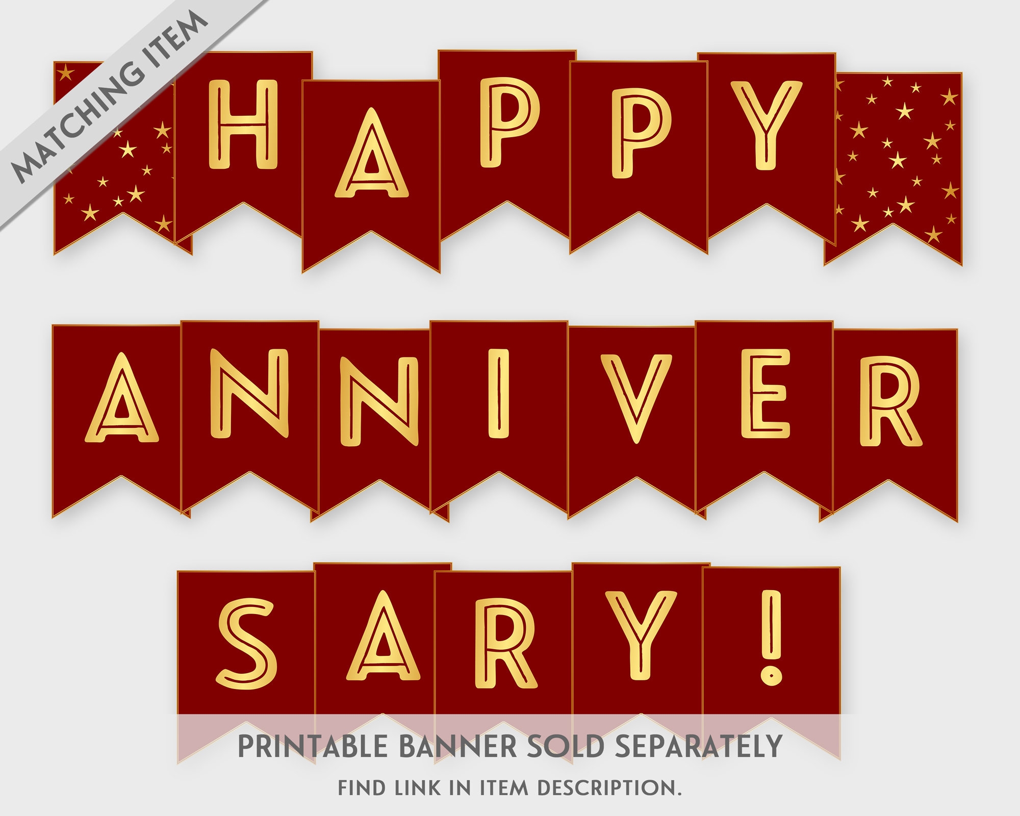 Happy Anniversary Printable Banner Black Silver Anniversary Party Printable PDF DIY Print Instant Download GWR Etsy