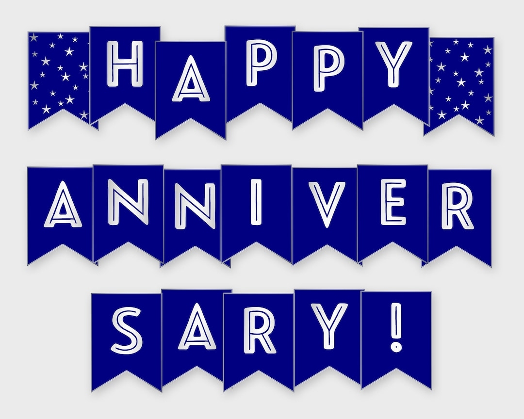 Happy Anniversary Printable Banner Navy Silver Anniversary Party Printable PDF DIY Print Instant Download GWR Etsy