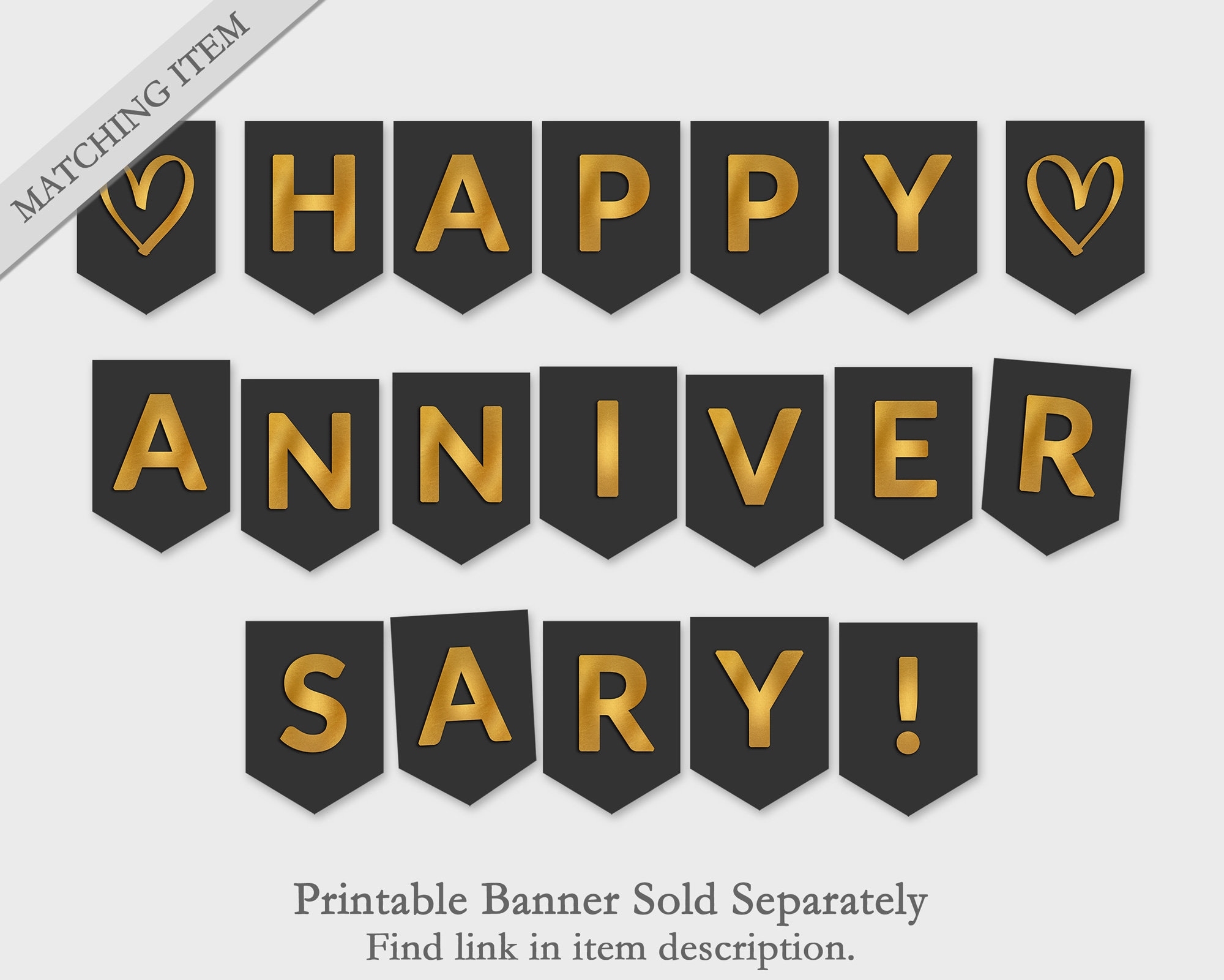 Happy Anniversary Printable Banner White Gold Foil Flags Printable PDF DIY Print Instant Download GFC Etsy