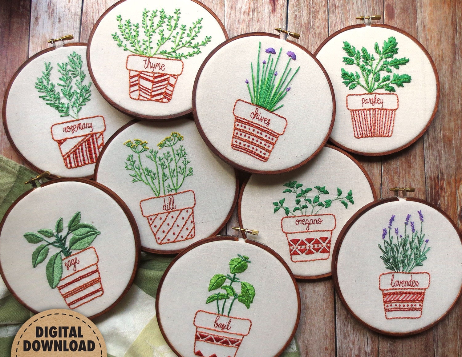 Herb Embroidery Pattern Bundle Botanical Art Basil Dill Lavender Parsley Rosemary Sage Thyme Herb Garden Beginner Hand Embroidery Etsy