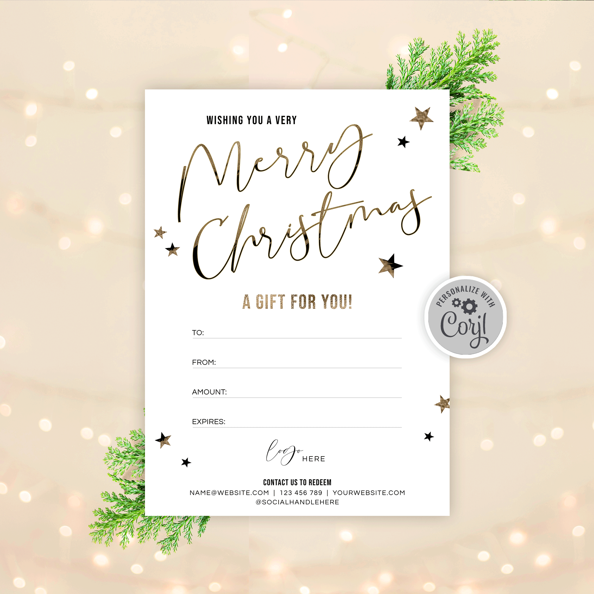 Holiday Gift Card Template Customizable Christmas Gift Vouchers