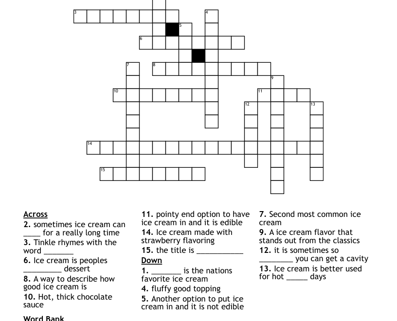 Ice Cream Crossword WordMint