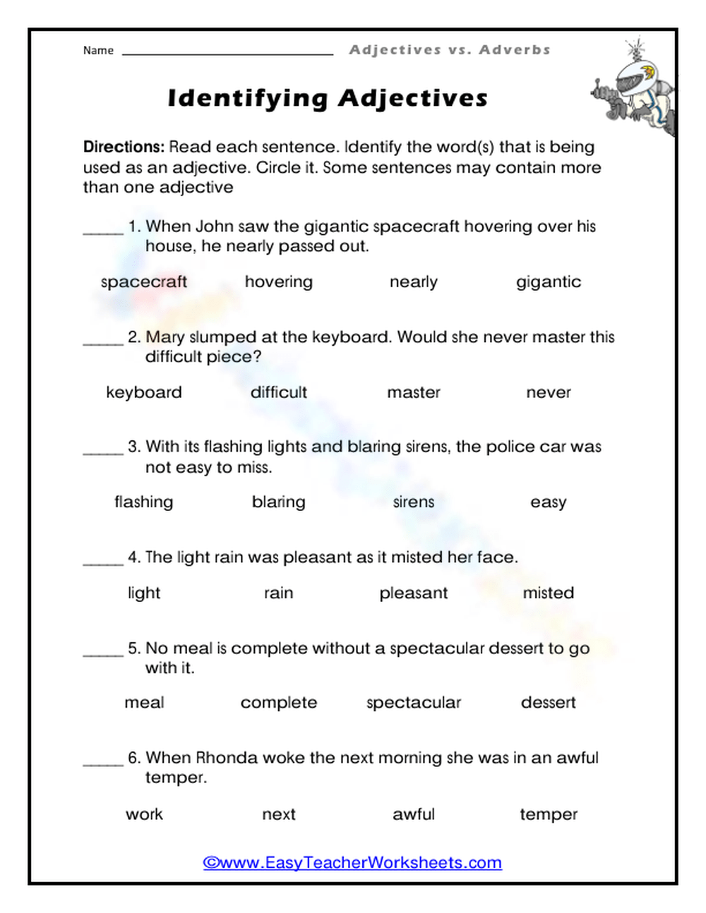 Free Printable Worksheet On Identifying Adjectives Grade 5