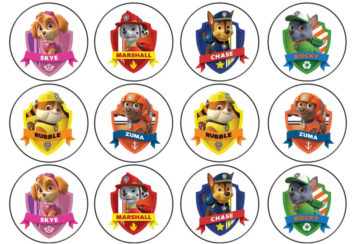 Inspired By Paw Patrol Edible Wafer Cup Cake Toppers Standing Disc PW1 EBay