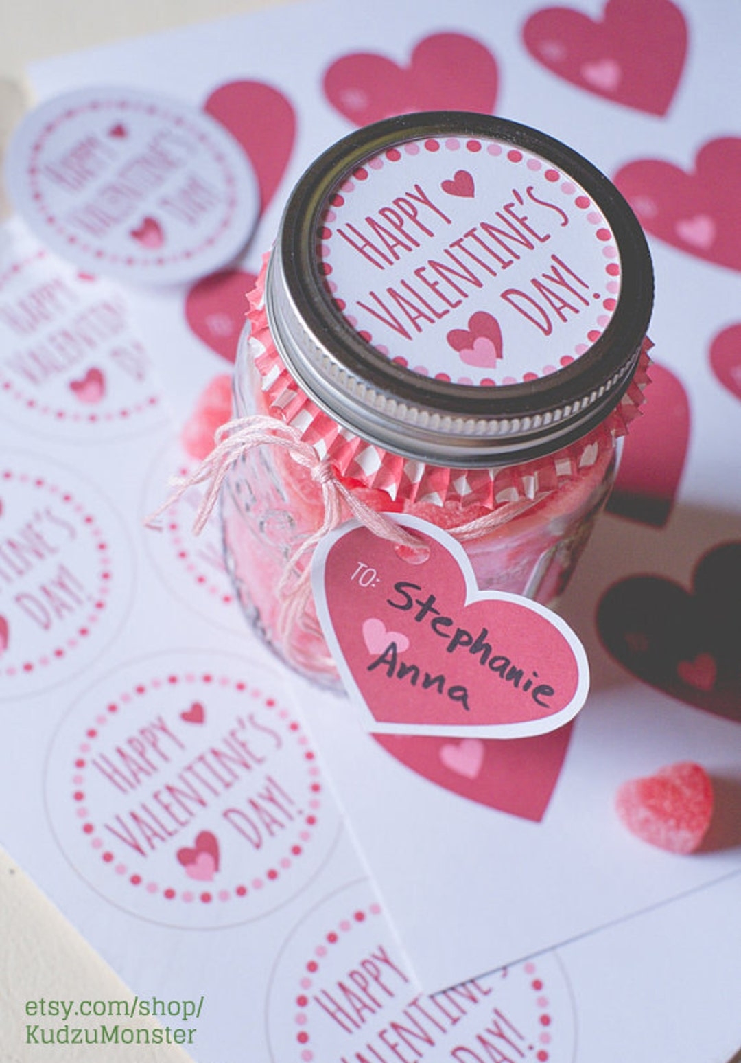INSTANT DOWNLOAD Printable Cute Valentine Mason Jar Lid Label And Heart Hanging Gift Tag Great For Candy Gift Cookie Kit Jams Jellies Etsy