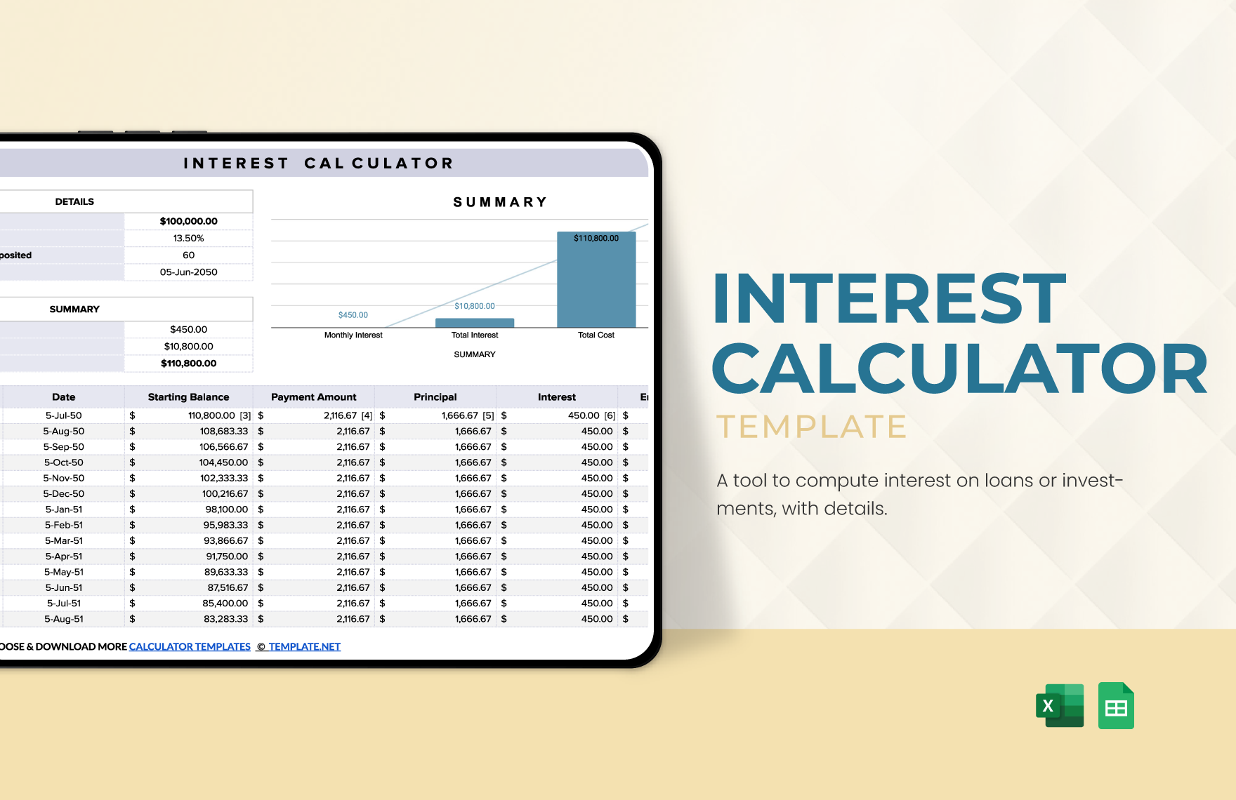 Interest Calculator Template In Excel Google Sheets Download Template