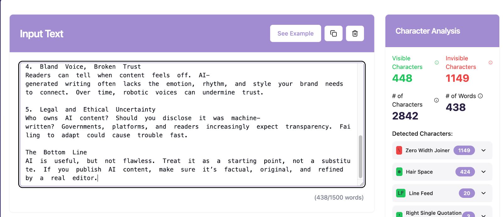 Invisible Text Detector Remover Originality AI