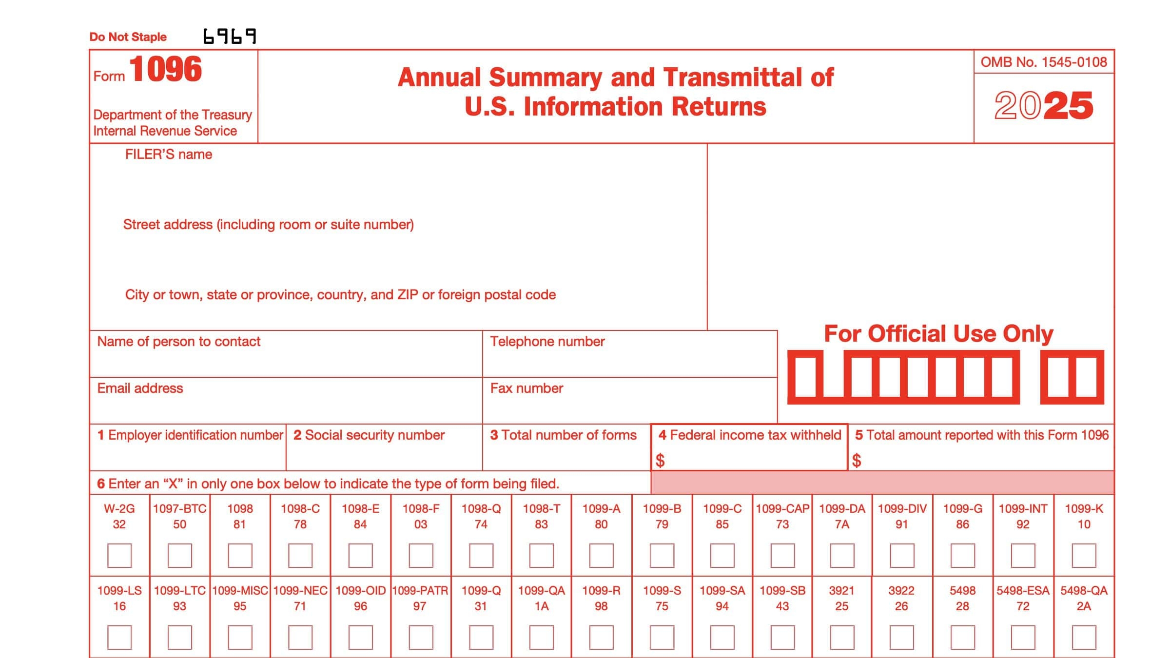 IRS Form 1096 Instructions Information Return Transmittal