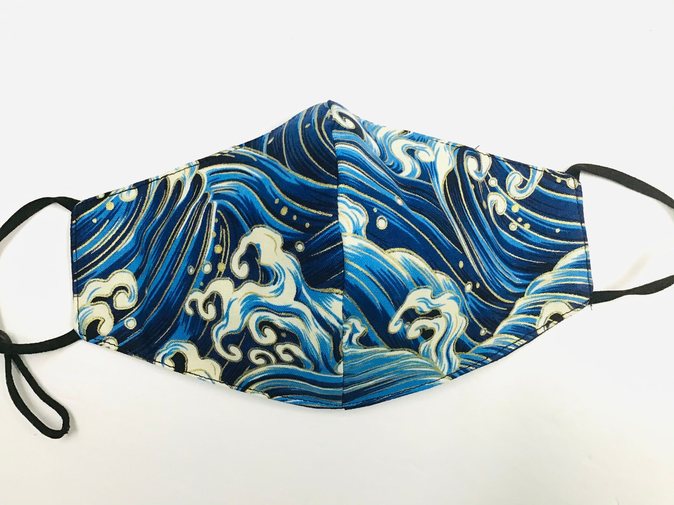Japan Waves Cotton Print Face Mask Triple Lined Reversible Adjustable Unisex Etsy