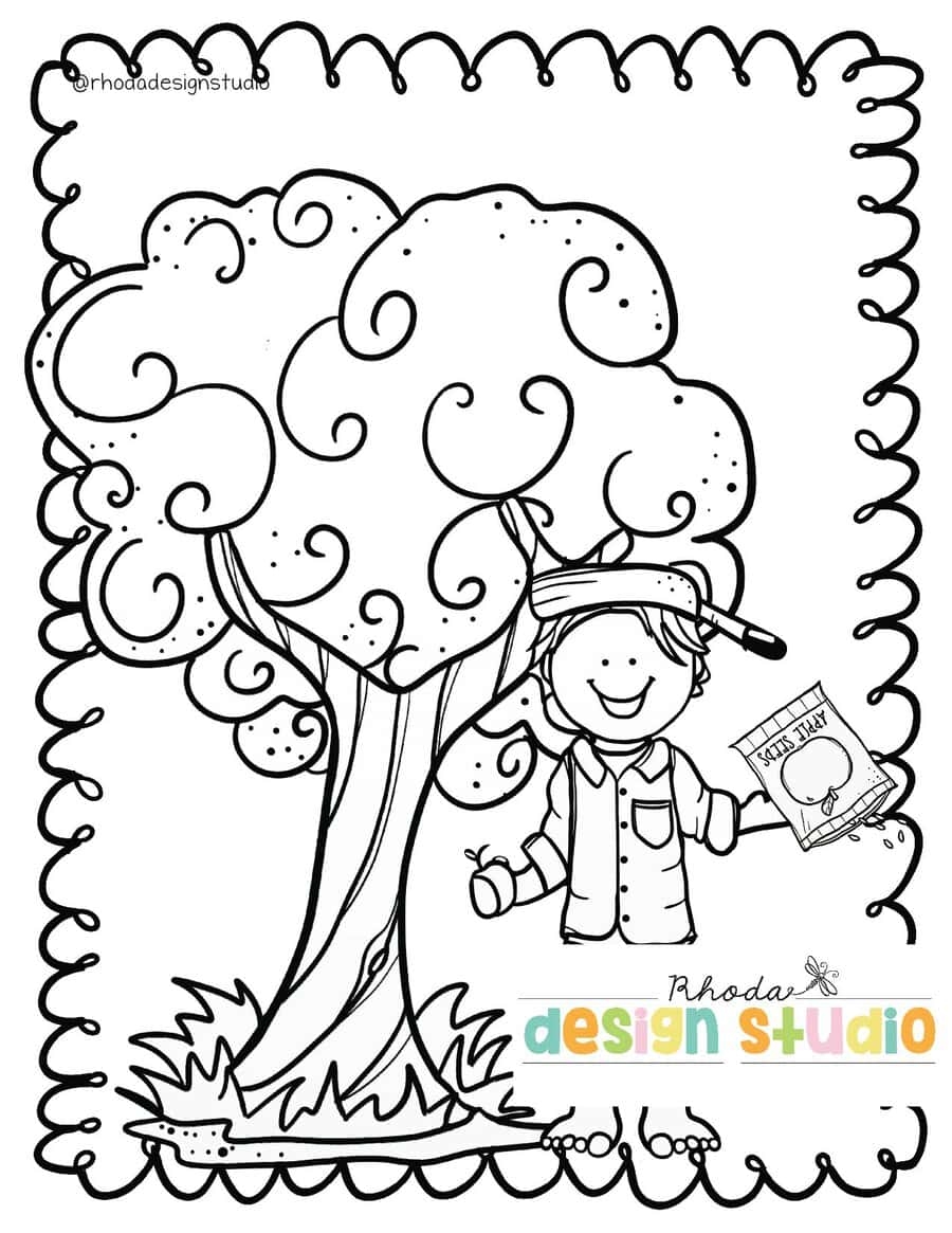 Happy Birthday Johnny Appleseed Coloring Page Printable