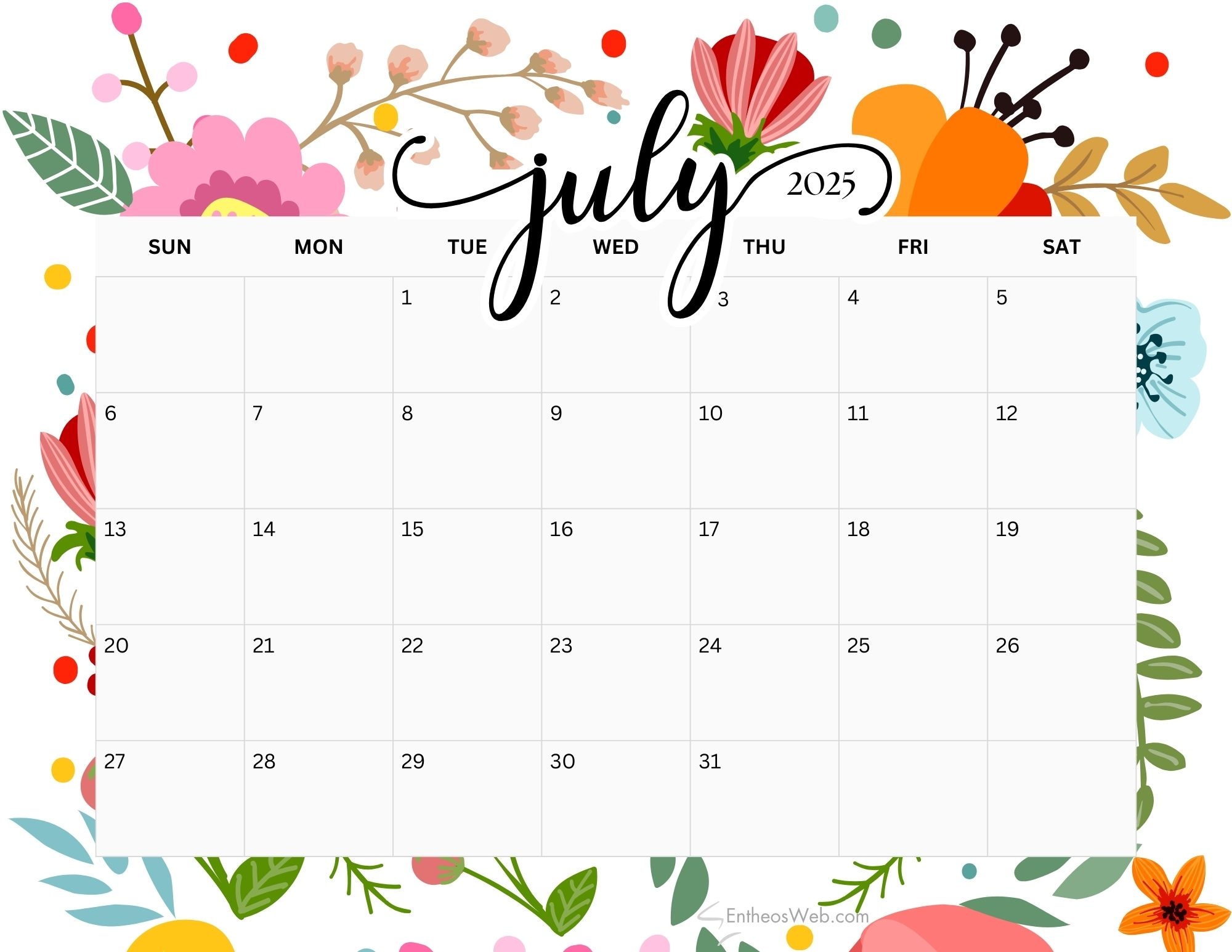 Printable Calendar 2025 July