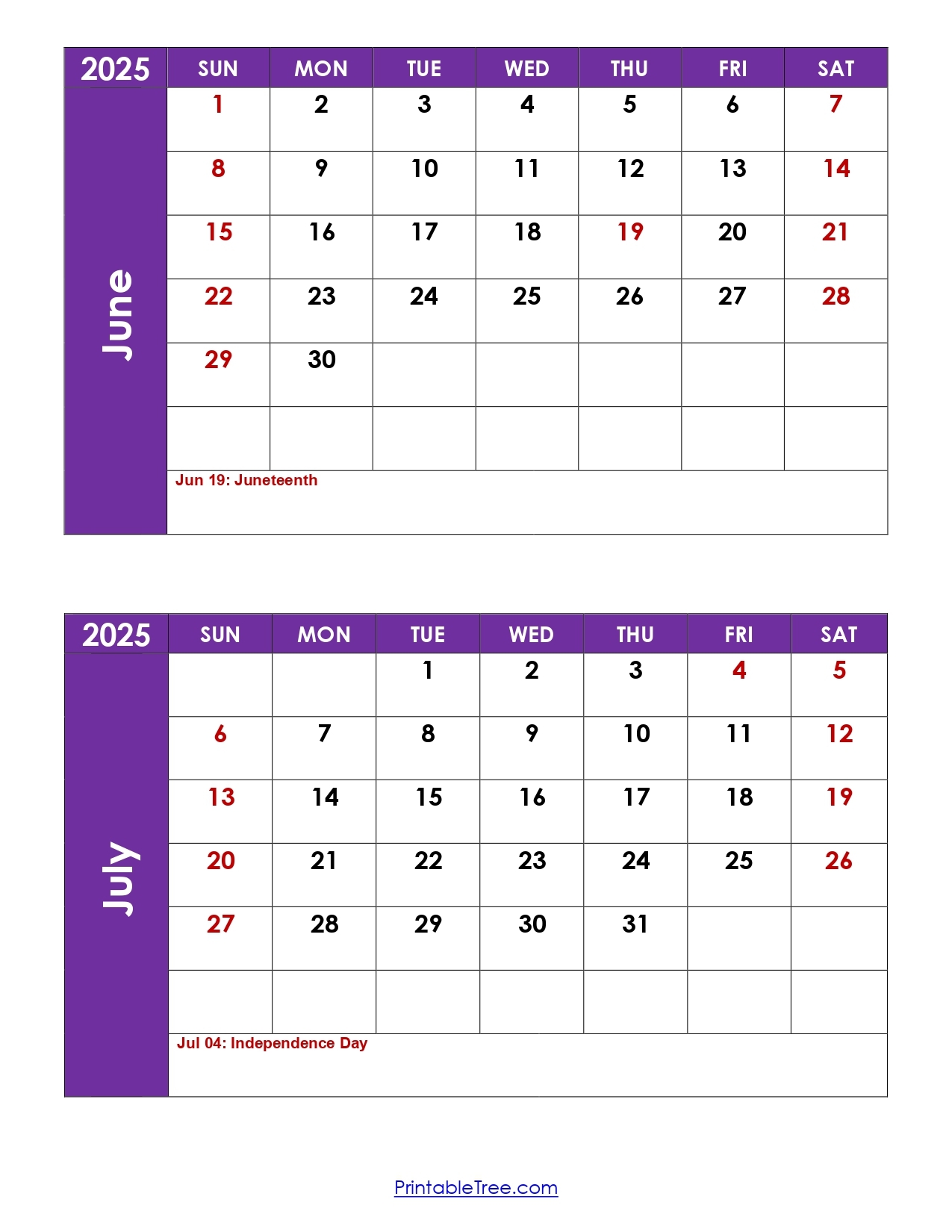 Printable June And July Calendar 2025