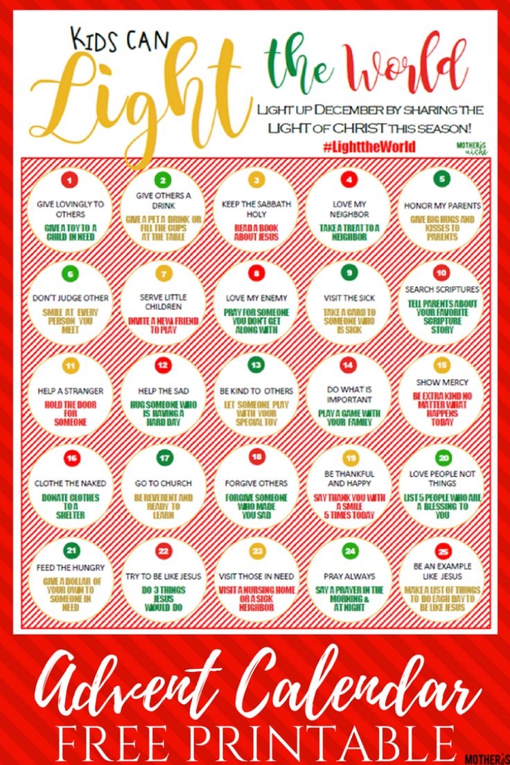 Kids Can LIGHT THE WORLD Advent Calendar Free Printable Advent Calendars For Kids Christmas Advent Calendar Printable Advent Calendar