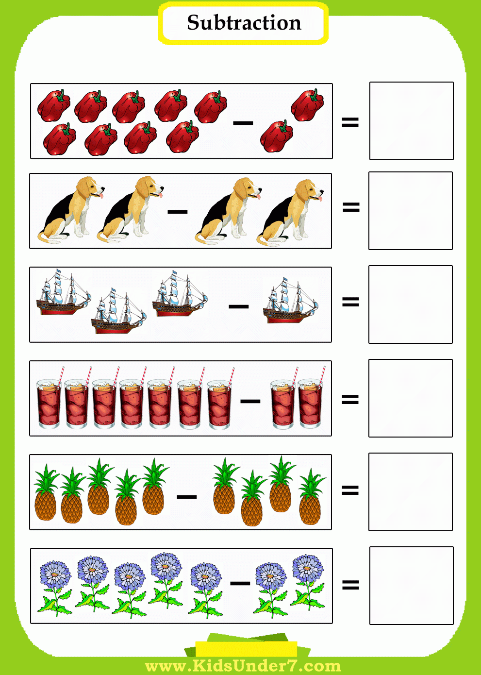 Subtraction Worksheets Pre-K Printable