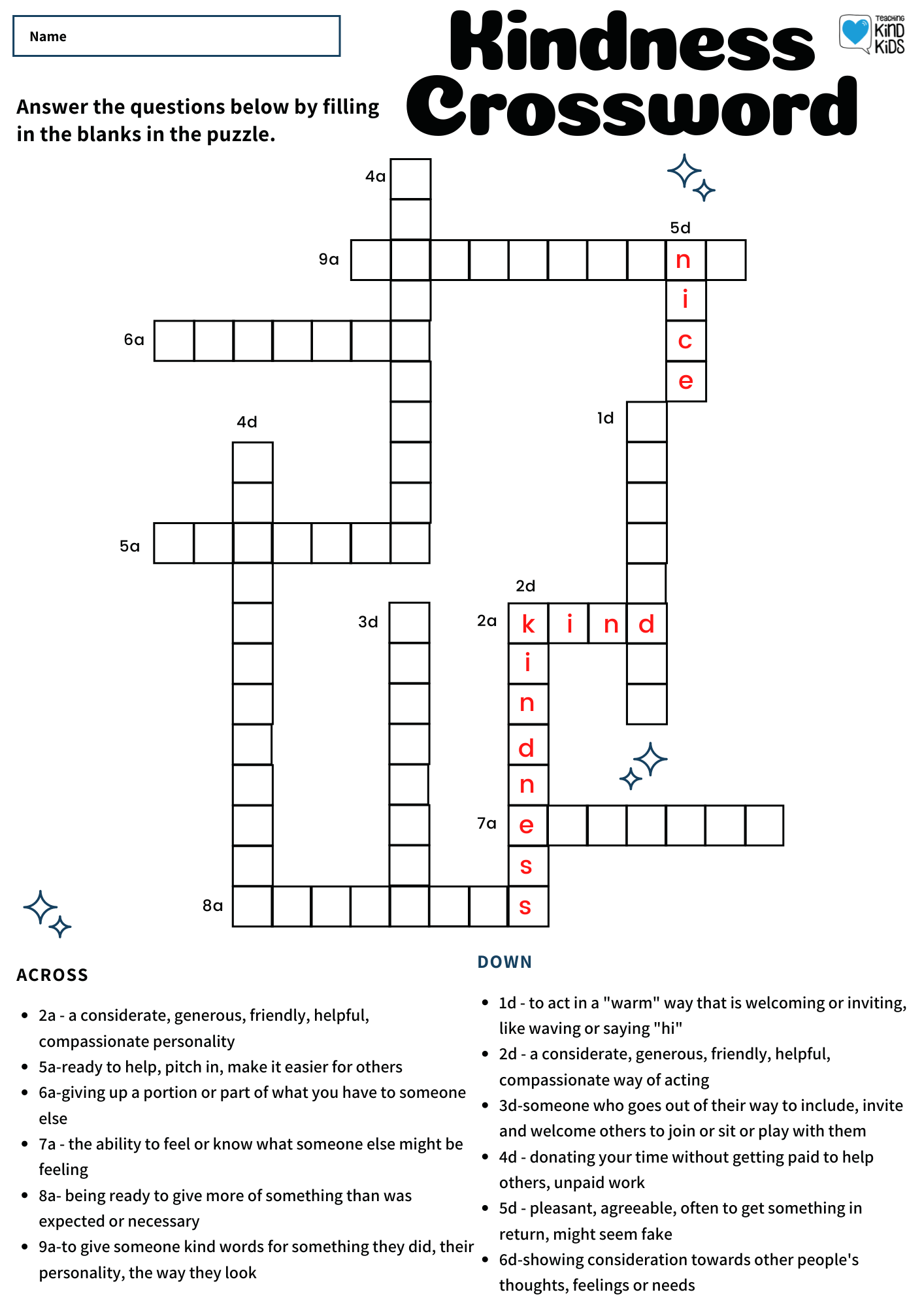 Printable Recess Crossword Puzzle