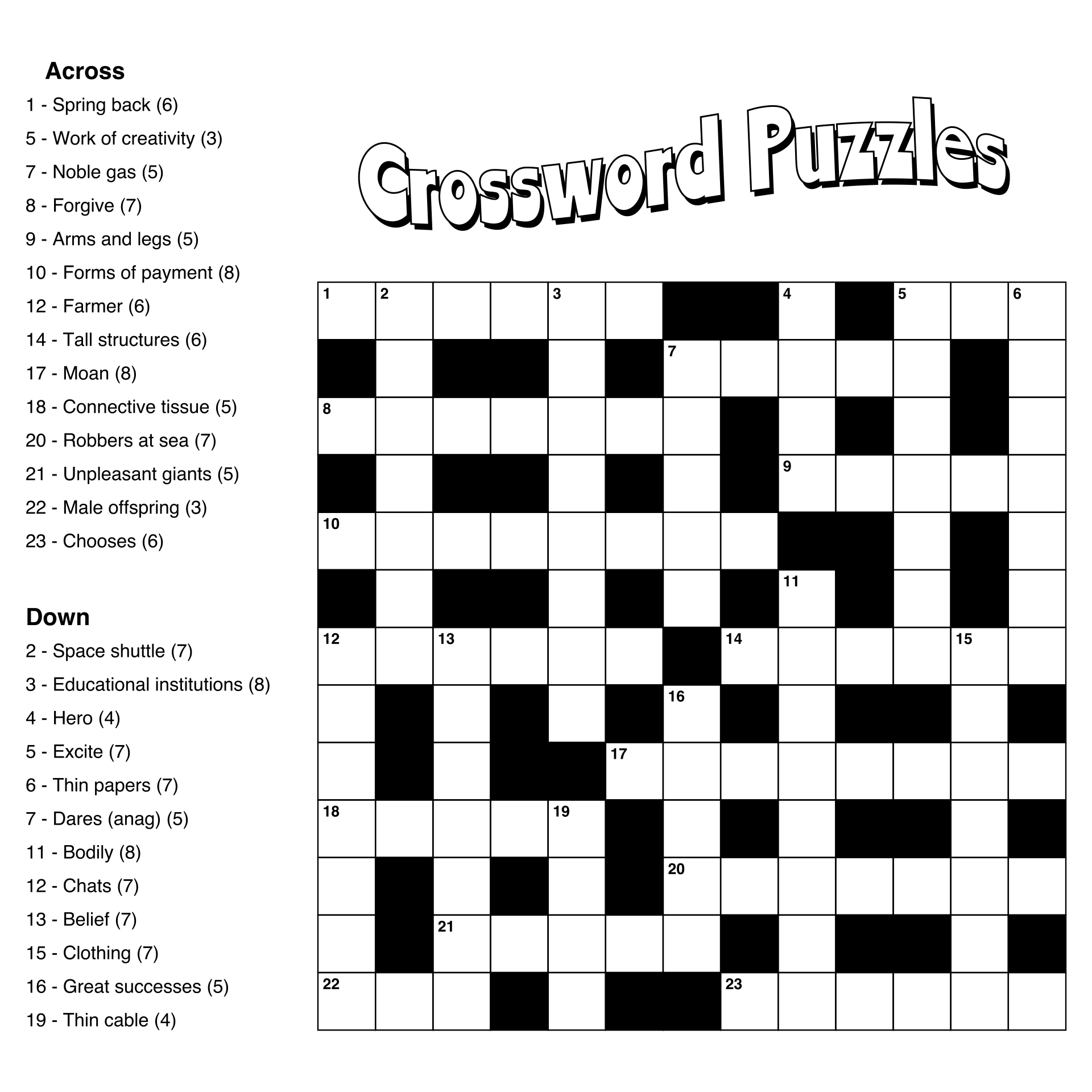 Easy Printable Crossword Puzzles For Kidsw