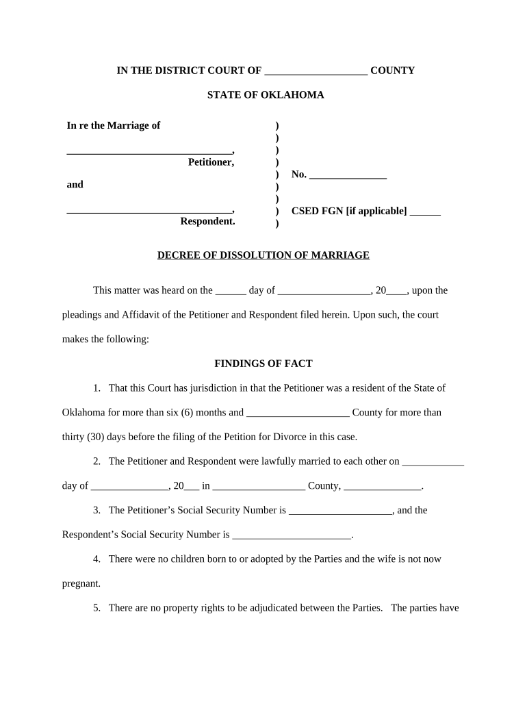 Free Printable Divorce Papers Oklahoma