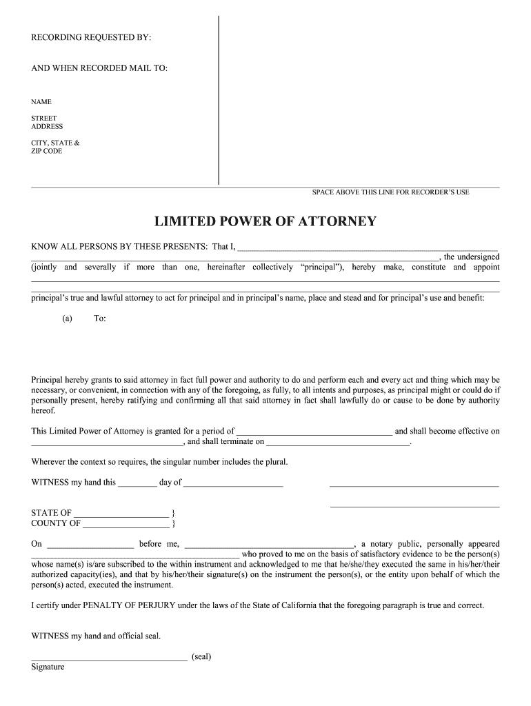 Printable Limited Power Of Attorney Form