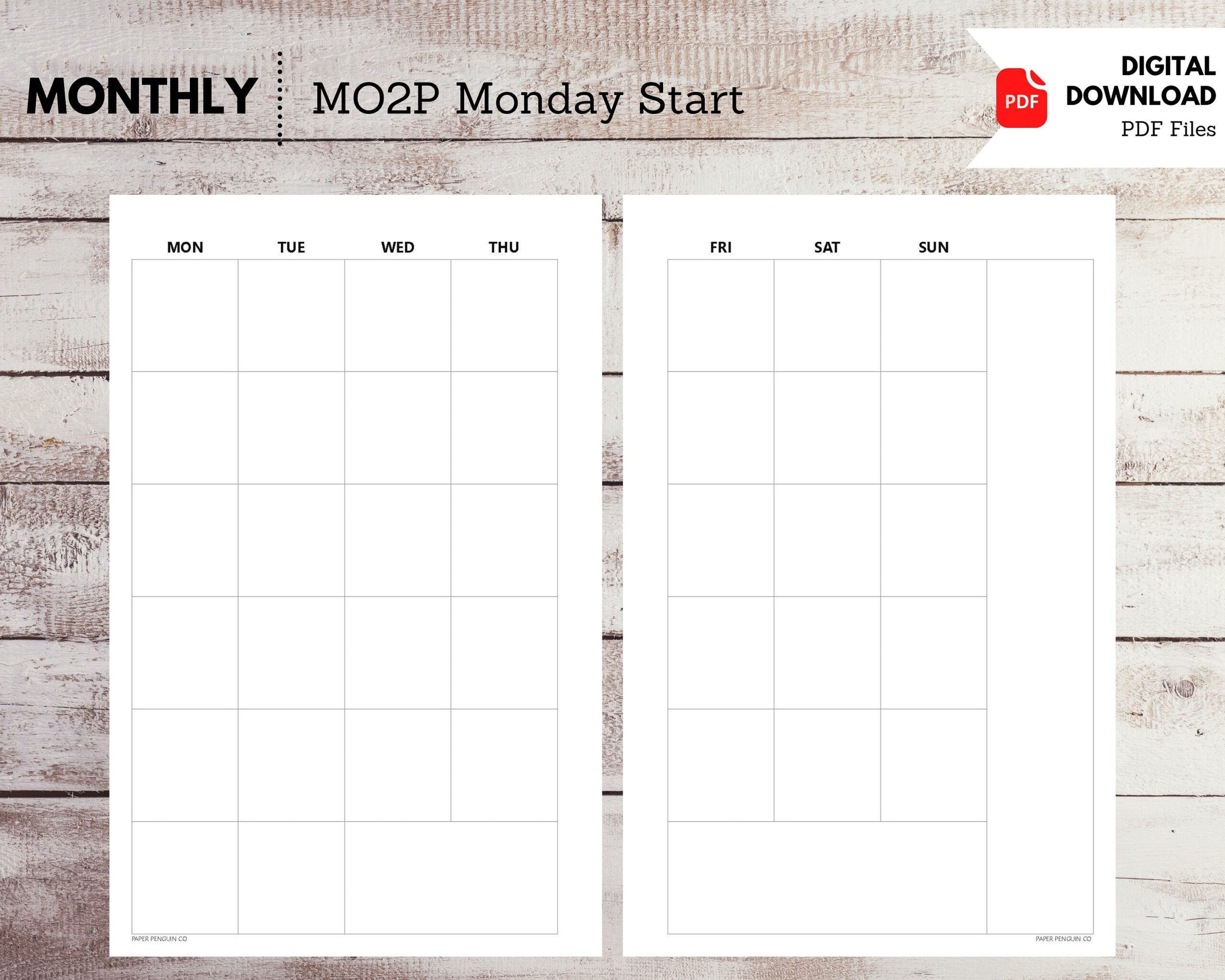 Printable Half Size Monthly Calendar