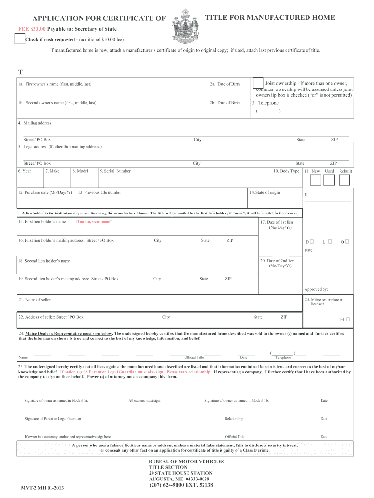 Maine Title Application Pdf Fill Out Sign Online DocHub