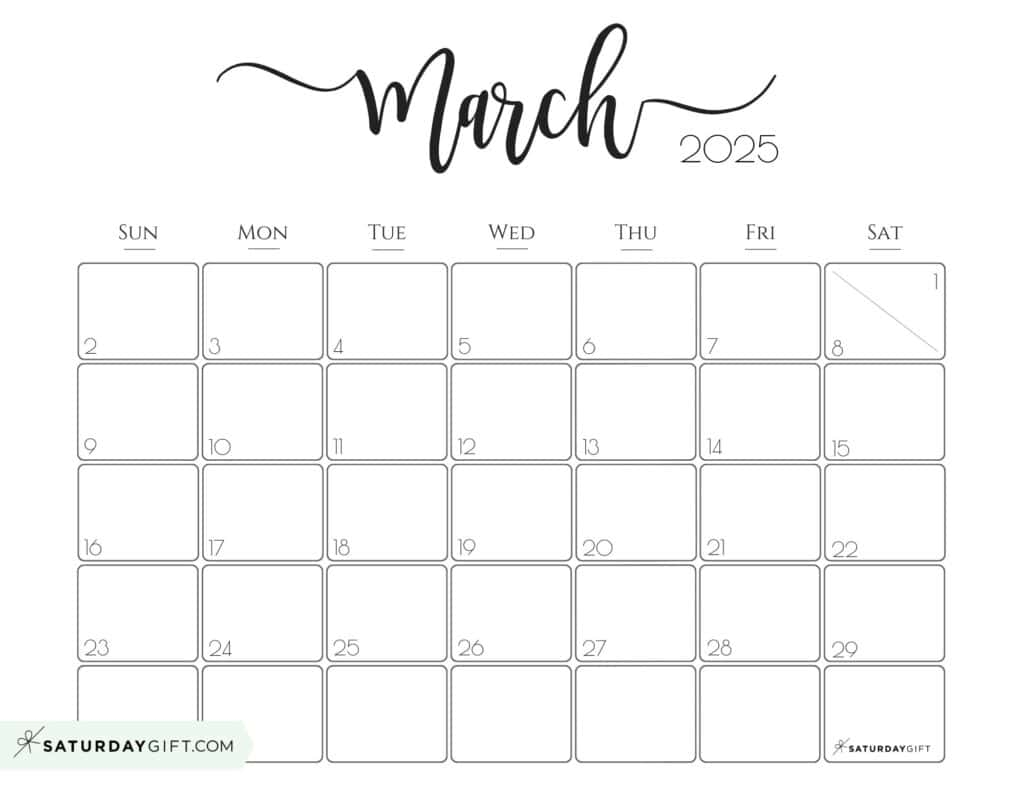 March 2025 Calendar 20 Cute FREE Printables SaturdayGift