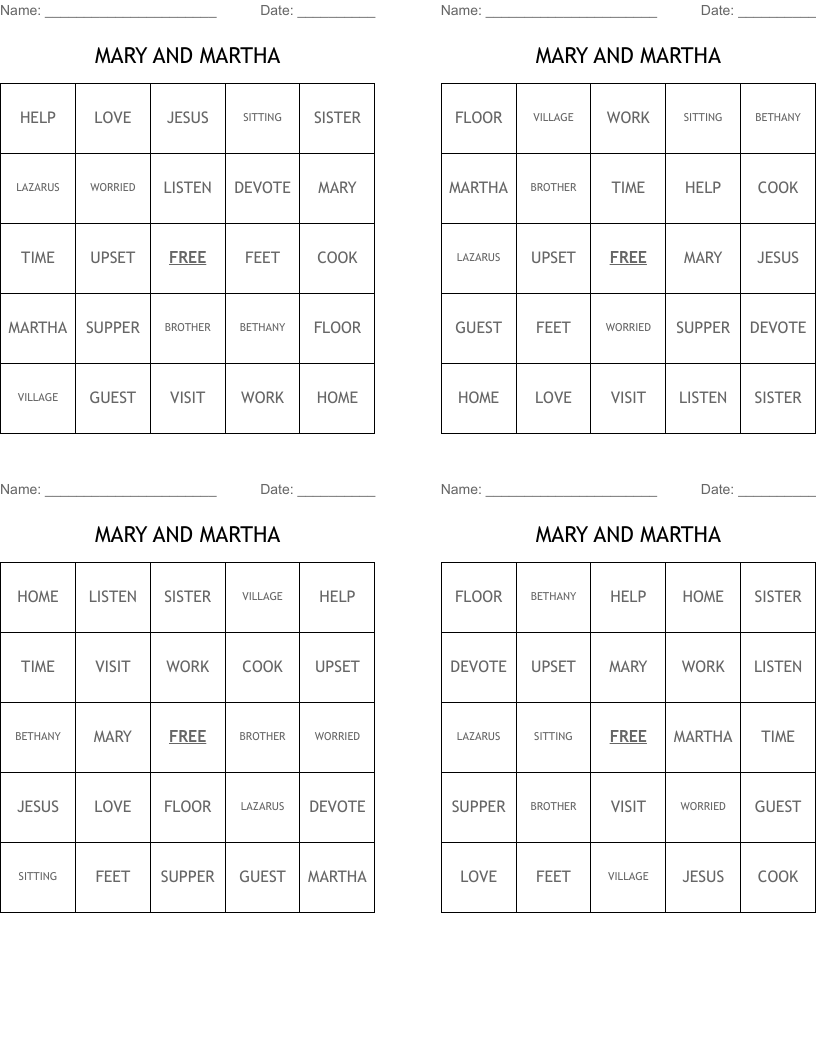 Mary Martha Word Search WordMint