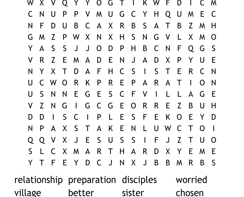 Mary Martha Word Search WordMint